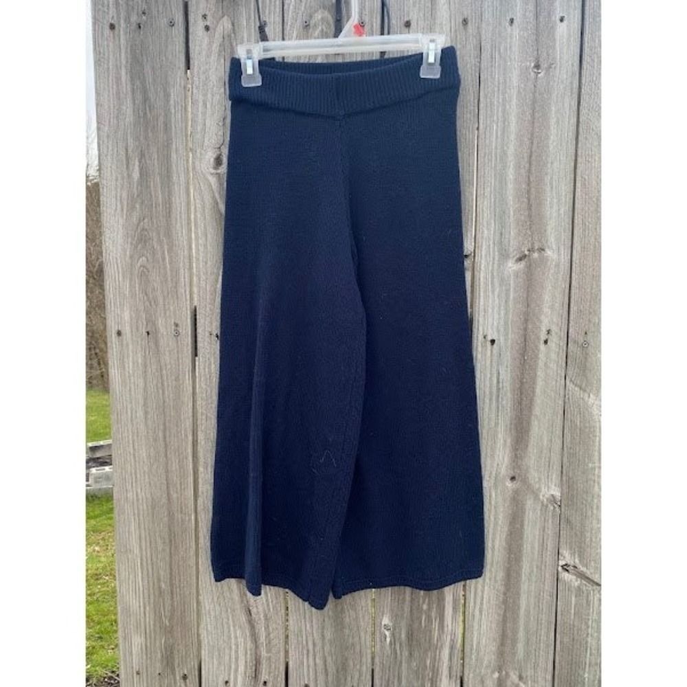 Sincerely Jules Navy Blue Knit Wide Leg Pant High Waisted Ribbed Trousers Medium